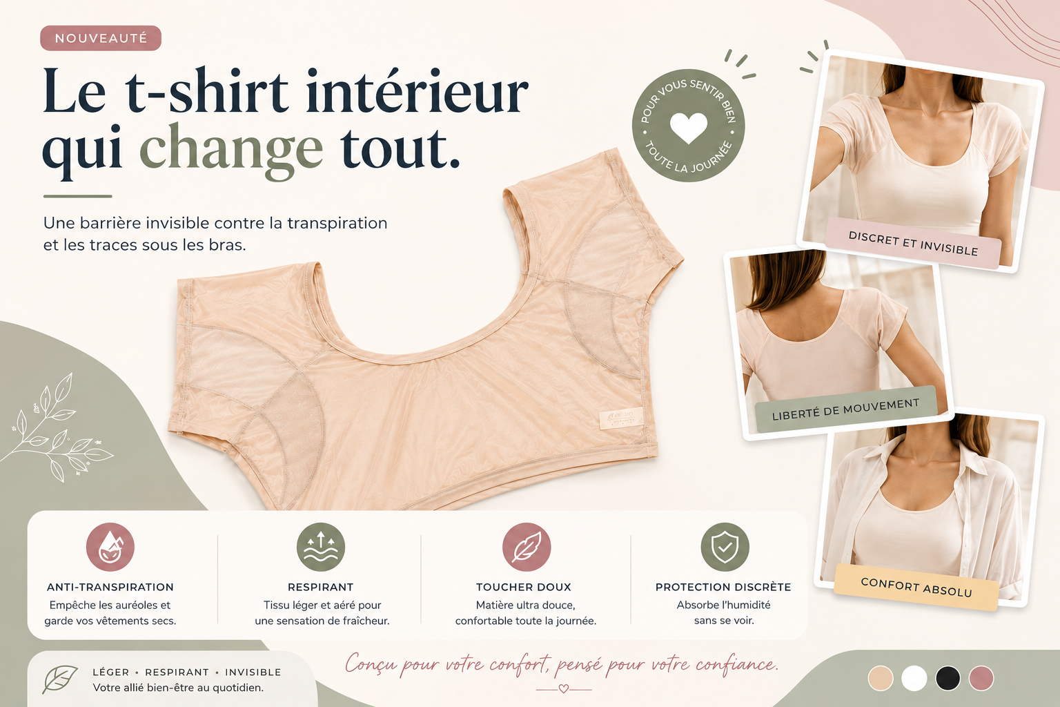 Respivo™ | T-shirt anti-transpiration invisible pour femme
