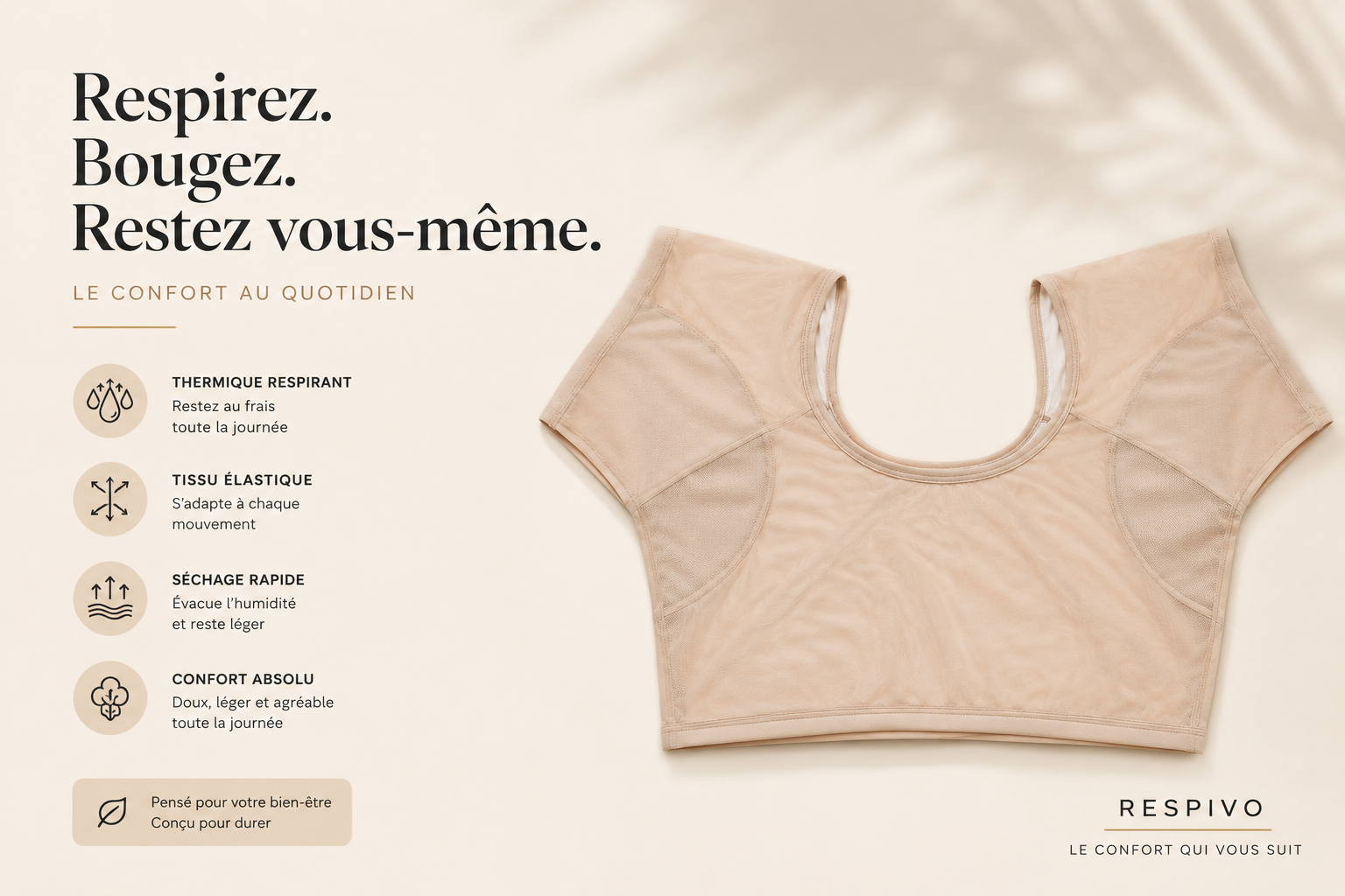 Respivo™ | T-shirt anti-transpiration invisible pour femme